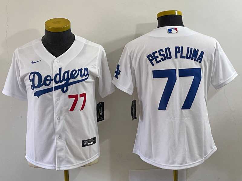Women%27s Los Angeles Dodgers #77 Peso Pluma Number White Stitched Cool Base Nike Jersey->mlb womens jerseys->MLB Jersey